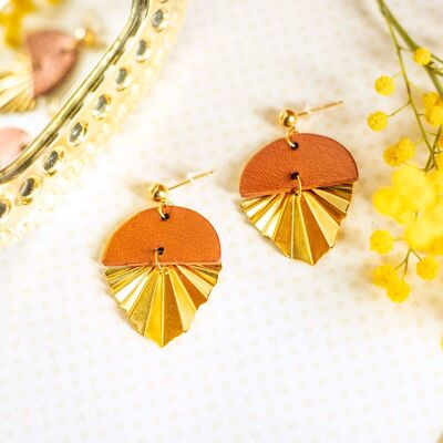 Pendientes Haley de cuero naranja metalizado