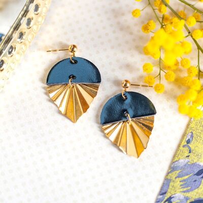 Haley earrings in midnight blue green leather