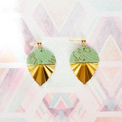 Boucles d'oreilles Haley cuir vert lichen