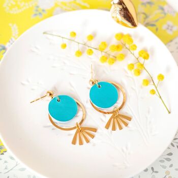 Boucles d'oreilles Kléo cuir turquoise métallisé 1