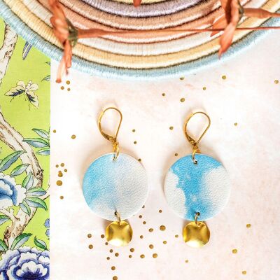 Boucles d'oreilles Maude cuir bleu et blanc