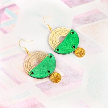 Boucles d'oreilles Ronda cuir vert métallisé 1