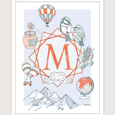 Poster for nursery: Letter M. Artist: Sophie ROULIOT 30x40