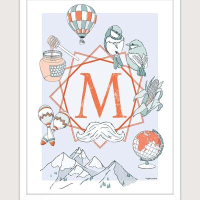 Poster for nursery: Letter M. Artist: Sophie ROULIOT 30x40