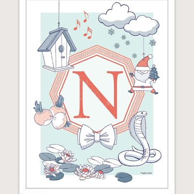 Poster for nursery: Letter N. Artist: Sophie ROULIOT 30x40