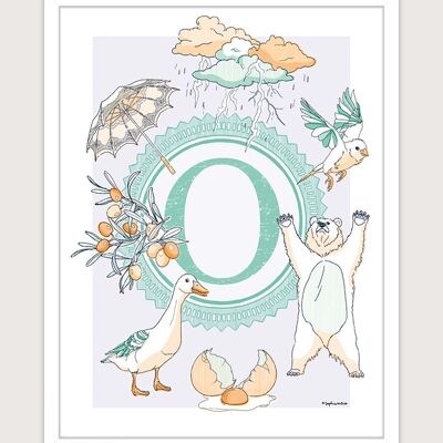 Poster for nursery: Letter O. Artist: Sophie ROULIOT 30x40