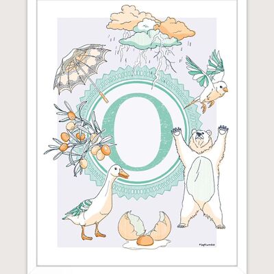 Poster for nursery: Letter O. Artist: Sophie ROULIOT 30x40