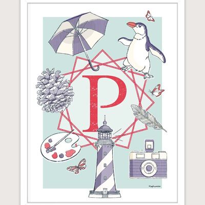 Poster for nursery: Letter P. Artist: Sophie ROULIOT 30x40