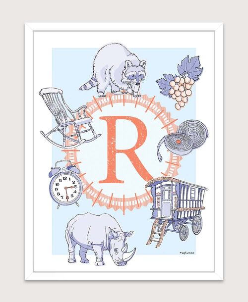 Affiche pour chambre d'enfant : Lettre R. Artiste: Sophie ROULIOT 30x40