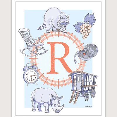 Poster for nursery: Letter R. Artist: Sophie ROULIOT 30x40