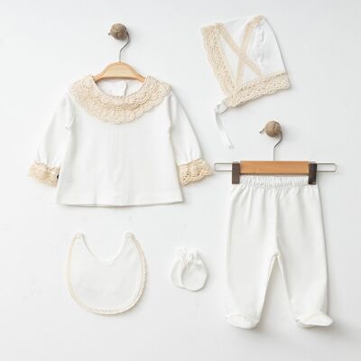 A Pack of Three Girl %100 Cotton Natural Lace and Cotton Set in Five