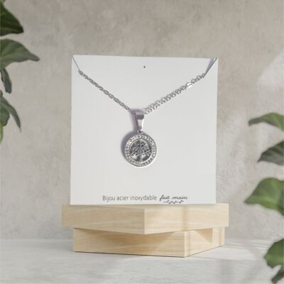 Halskette mit Anhänger „Baum des Lebens“ aus Strasssteinen – feinmaschig – Edelstahl