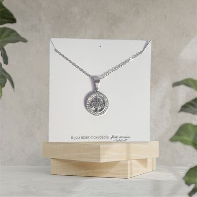 Collier pendentif arbre de vie strass -  fine maille -  acier inoxydable