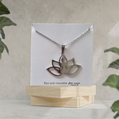 Buddha lotus pendant necklace - fine mesh - stainless steel