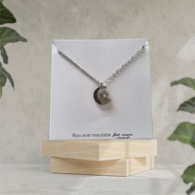 Moon star necklace - fine mesh - stainless steel