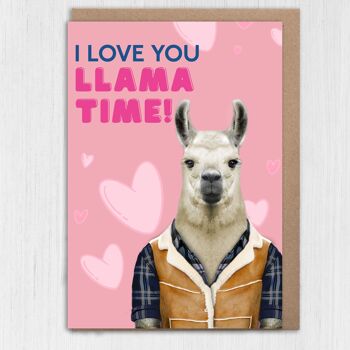 Anniversaire lama, carte Saint Valentin : Je t'aime l'heure des lamas 2