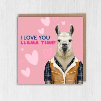 Anniversaire lama, carte Saint Valentin : Je t'aime l'heure des lamas 3