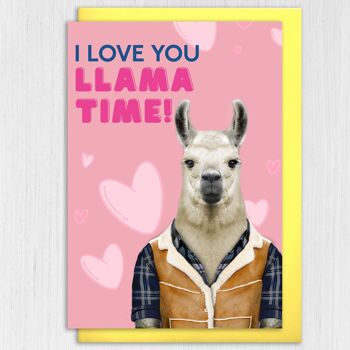 Anniversaire lama, carte Saint Valentin : Je t'aime l'heure des lamas 4