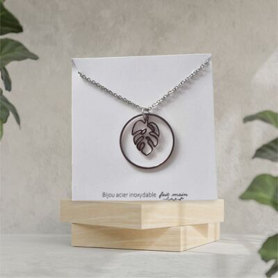 Round palm leaf necklace stainless steel