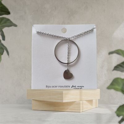 Thin round heart stainless steel necklace