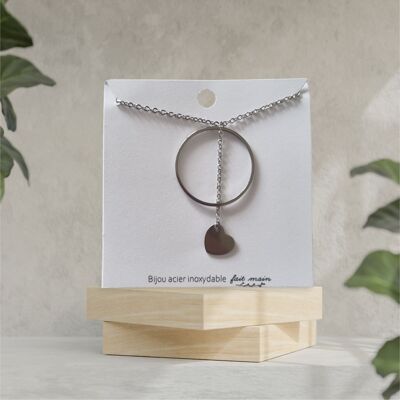 Collier fin rond cœur acier inoxydable