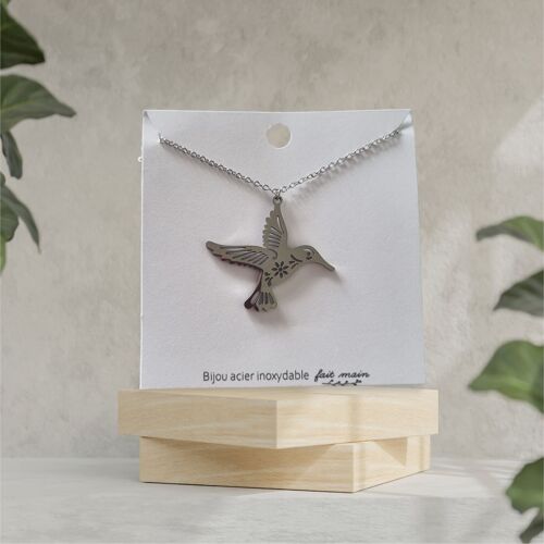 Collier colibri acier inoxydable