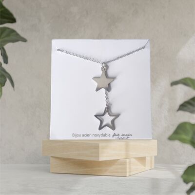 Double star necklace - fine mesh - stainless steel