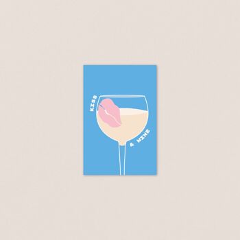 Carte postale Bisous Kiss and Wine blanc - Carte festive et stylée- Carte illustrée - Les amoureux du vin 1
