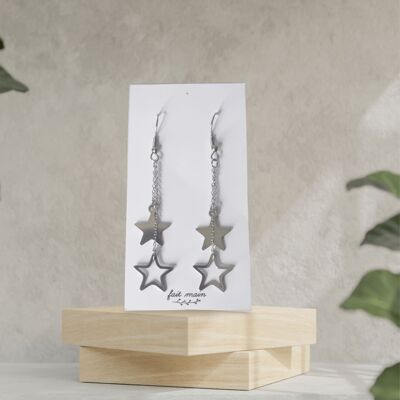Double star earring - stainless steel