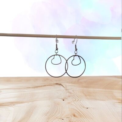 Pendientes colgantes redondos y de corazón – Acero inoxidable