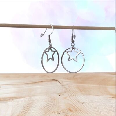 Pendientes Redondos y Estrella 🌟 Acero Inoxidable