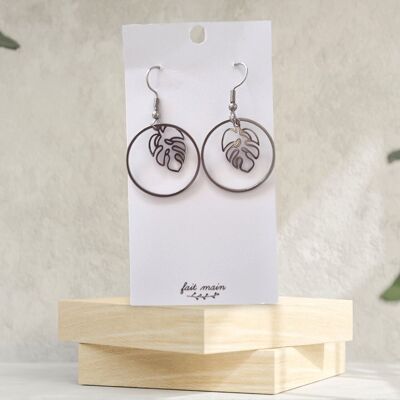 Round palm leaf earring - stainless steel