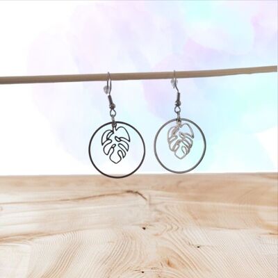 Boucles d’Oreilles Feuille de Monstera Inox – Style Naturel