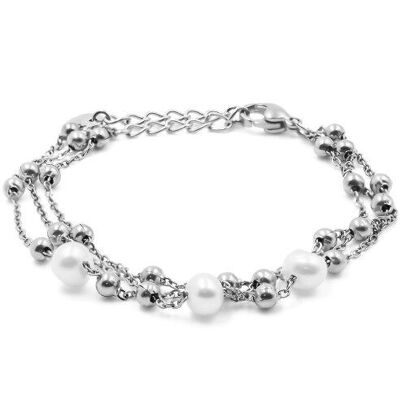 2 rows gold steel bracelet - natural pearls