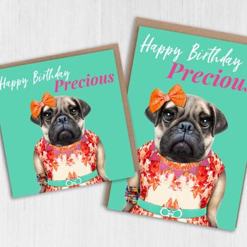 Carte d'anniversaire chien carlin femelle : Joyeux anniversaire précieux 2