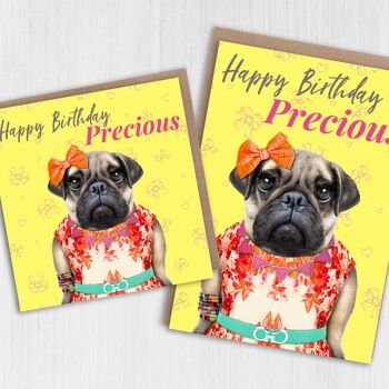 Carte d'anniversaire chien carlin femelle : Joyeux anniversaire précieux 3
