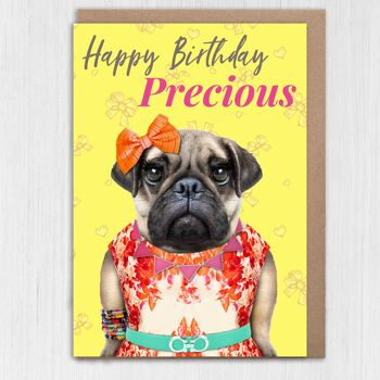Carte d'anniversaire chien carlin femelle : Joyeux anniversaire précieux 5