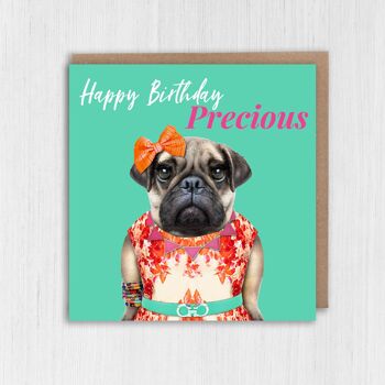 Carte d'anniversaire chien carlin femelle : Joyeux anniversaire précieux 6
