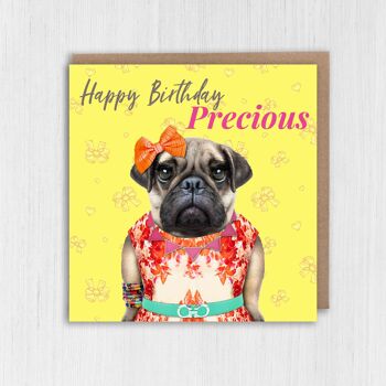 Carte d'anniversaire chien carlin femelle : Joyeux anniversaire précieux 7
