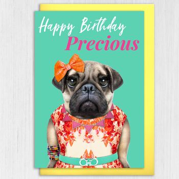 Carte d'anniversaire chien carlin femelle : Joyeux anniversaire précieux 8