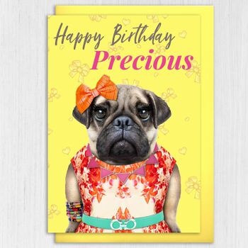 Carte d'anniversaire chien carlin femelle : Joyeux anniversaire précieux 9