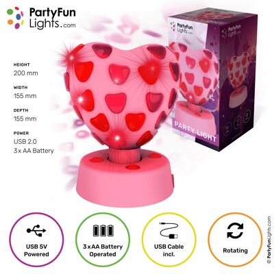 PartyFunLights - Lampe de fête en forme de cœur - Alimentée par USB