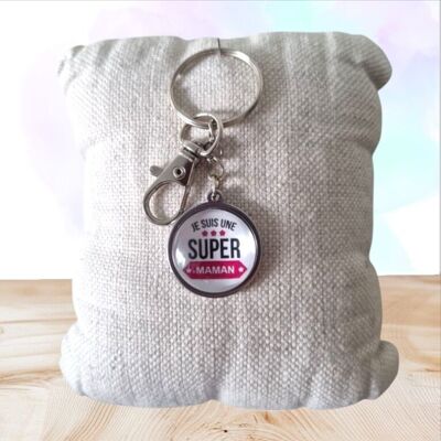 Portachiavi "Sono una super mamma" Bianco/Rosa – Cabochon