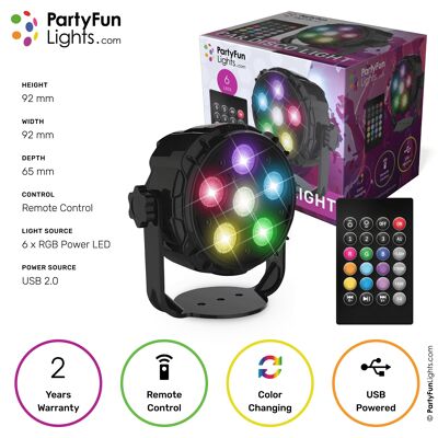 PartyFunLights - 6 LED - PAR - Lámpara de discoteca - con control remoto