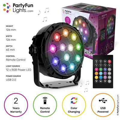 PartyFunLights - 12 LED - PAR - Disco Lamp - with remote control