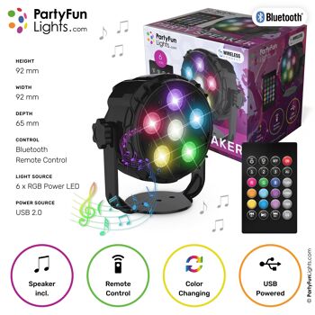PartyFunLights - 6 LED - PAR - Lampe Disco - Haut-Parleur de Fête - avec télécommande 1