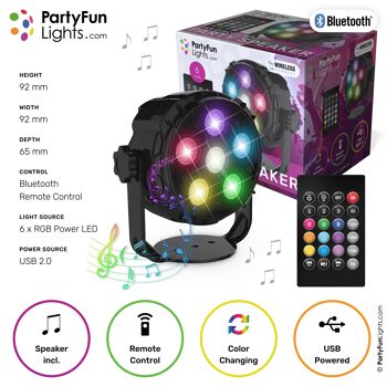 6 LED - PAR - Lampe Disco - Haut-parleur Party - avec télécommande 1