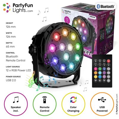 PartyFunLights - 12 LED - PAR - Lámpara de discoteca - Altavoz para fiestas - con control remoto