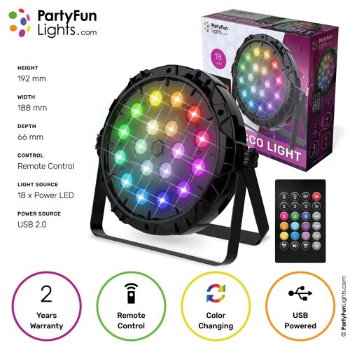 PartyFunLights - 18 LED - PAR - Disco Lamp - with remote control