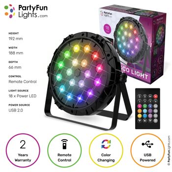 PartyFunLights - 18 LED - PAR - Lampe Disco - avec télécommande 1